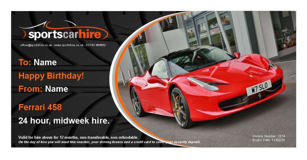Birthday Voucher Ferrari Supercar